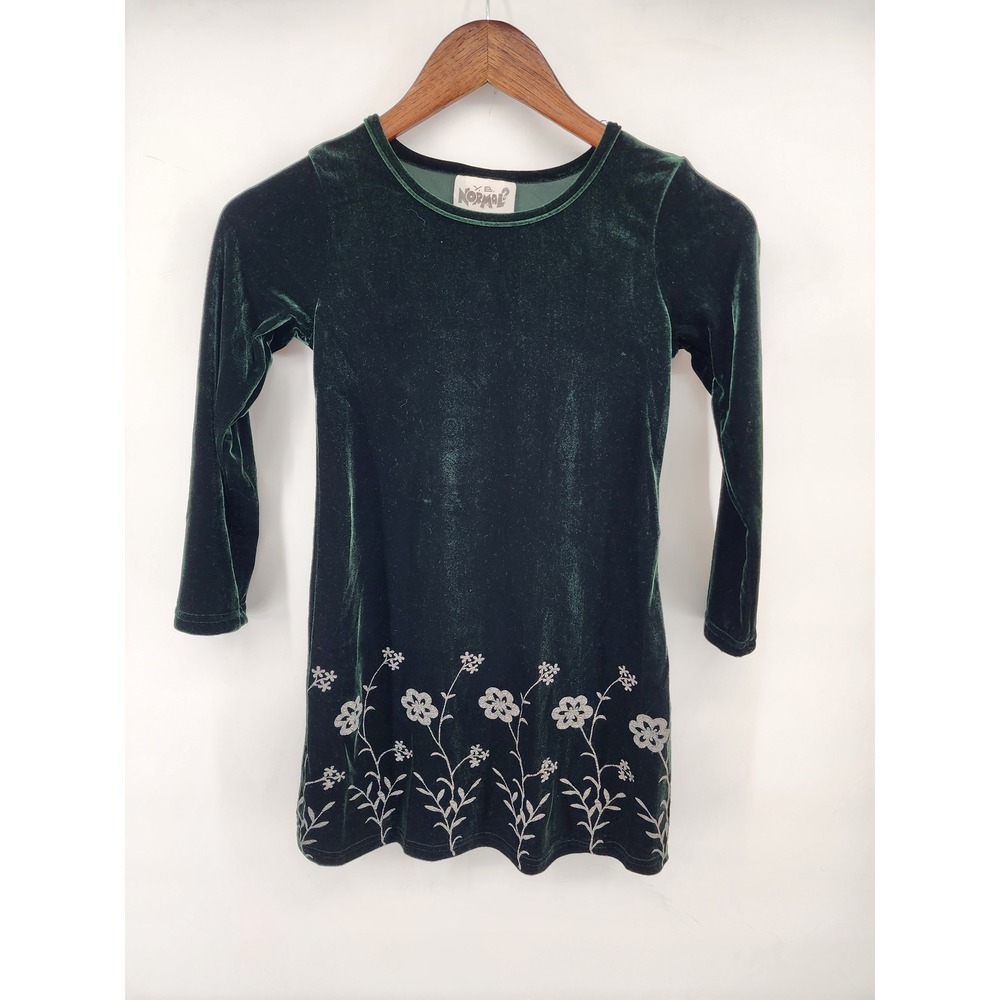 Y.B. Normal? Green Velvet Floral Embroidered Long Sleeve Dress Size 7